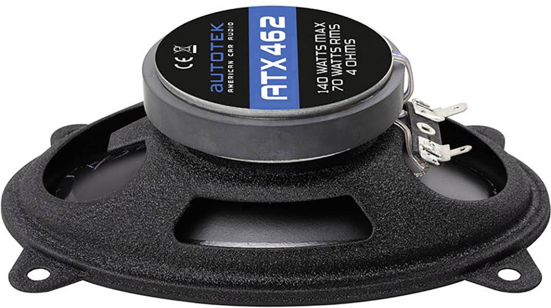 Reproduktory Hifonics, model GTX462, s výkonem 140 wattů a impedancí 4 ohmy, namontované na černé základně.