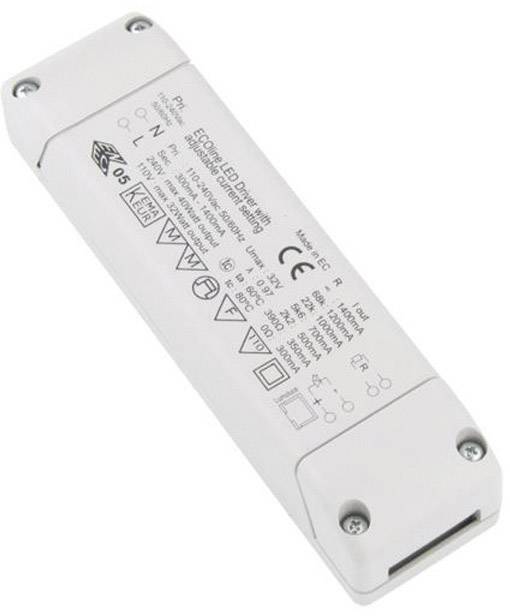 Bílý obdélníkový LED napájecí zdroj s nápisem „LED Driver Model LDL10-250". Obsahuje technické detaily a bezpečnostní značení.