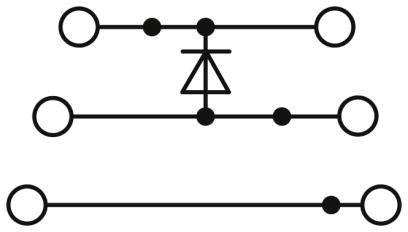 Diagram se třemi horizontálními čárami, z nichž jedna uprostřed ukazuje trojúhelník s vrcholem směřujícím nahoru, stojící na jedné z čar.