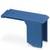 Modrý kompaktní stůl s plochou deskou a stabilní pravoúhlou základnou. Vhodný pro minimální prostorové nároky.