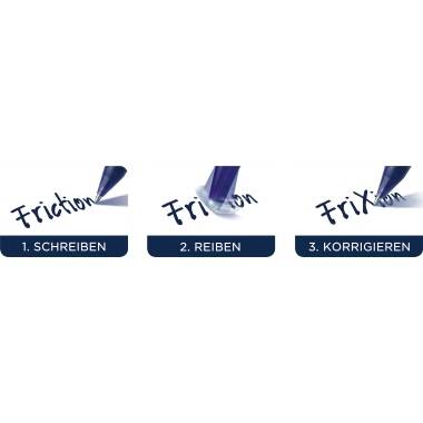 Tři kroky ke korekci: 1. Psát s 'Friction', 2. Třít, 3. Korigovat 'Frixion' perem.