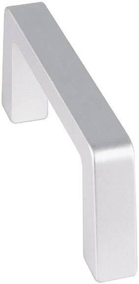 Kovový úchyt ve tvaru L, stříbrné barvy, vhodný pro skříňové nebo zásuvkové dveře. Minimalistický design pro moderní styl.