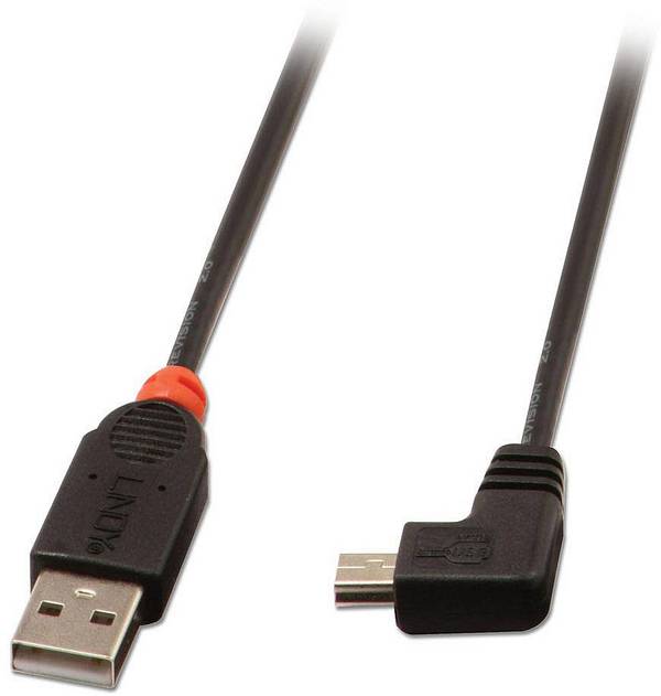 LINDY USB kabel USB 2.0 USB-A zástrčka, USB Mini-B zástrčka 1.00 m černá 90° zatočeno doprava 31971