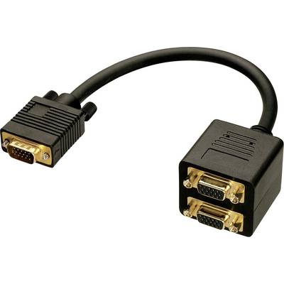 VGA rozbočovací kabel s jedním VGA konektorem na jedné straně a dvěma VGA zásuvkami na straně druhé, určený pro připojení více displejů.