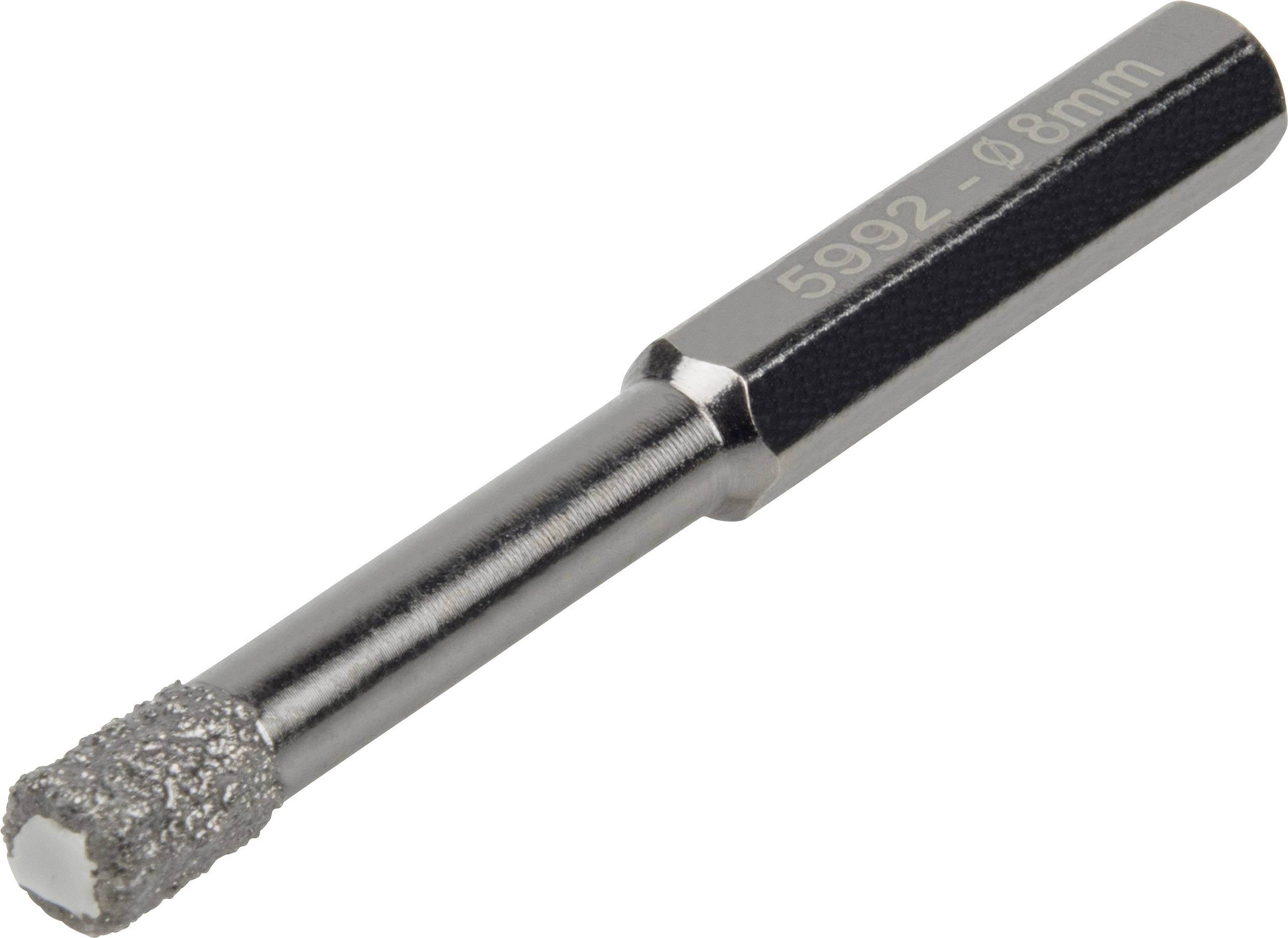 Diamantem potažený válcový vrták s šestihrannou stopkou, průměr 8 mm. Vhodný pro přesné vrtání do tvrdých materiálů.