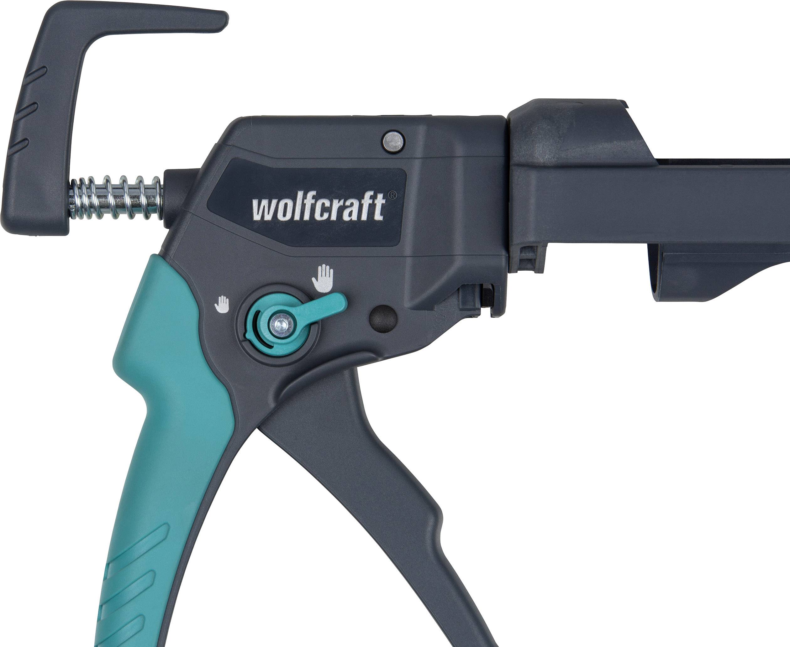 Ruční svěrka Wolfcraft s ergonomickou rukojetí a ovládáním jednou rukou.