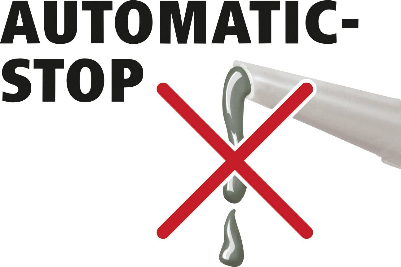 Červená čára a 'X' nad kapalinou, která kape, symbolizují automatické zastavení úniku.