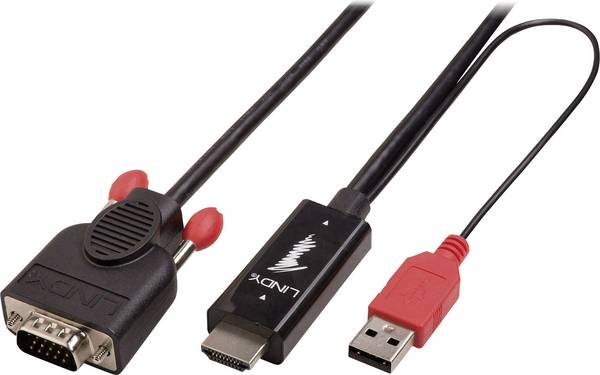 LINDY HDMI / VGA kabelový adaptér Zástrčka HDMI-A, VGA pólové Zástrčka 2.00 m černá 41456  HDMI kabel