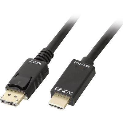 Kabel DisplayPort na HDMI, černé, s označeními 'Source' a 'Monitor'. Ideální pro připojení počítačů k HDMI monitorům.