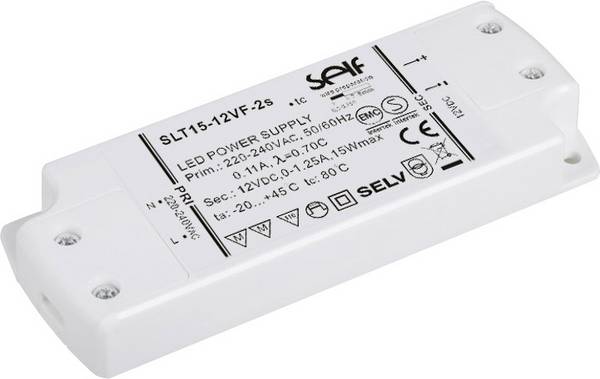 Self Electronics SLT15-12VF-2S napájecí zdroj pro LED, LED driver  konstantní napětí 15 W 1.25 A 12 V/DC montáž na nehořlavém povrchu , bez možnosti stmívání, ochrana proti přepětí , přepětí  1 ks