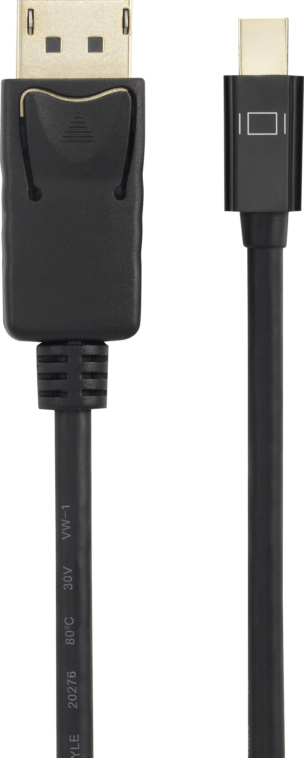 Černý kabel s konektory DisplayPort a HDMI, vhodný pro digitální připojení zařízení, jako jsou počítače a monitory.