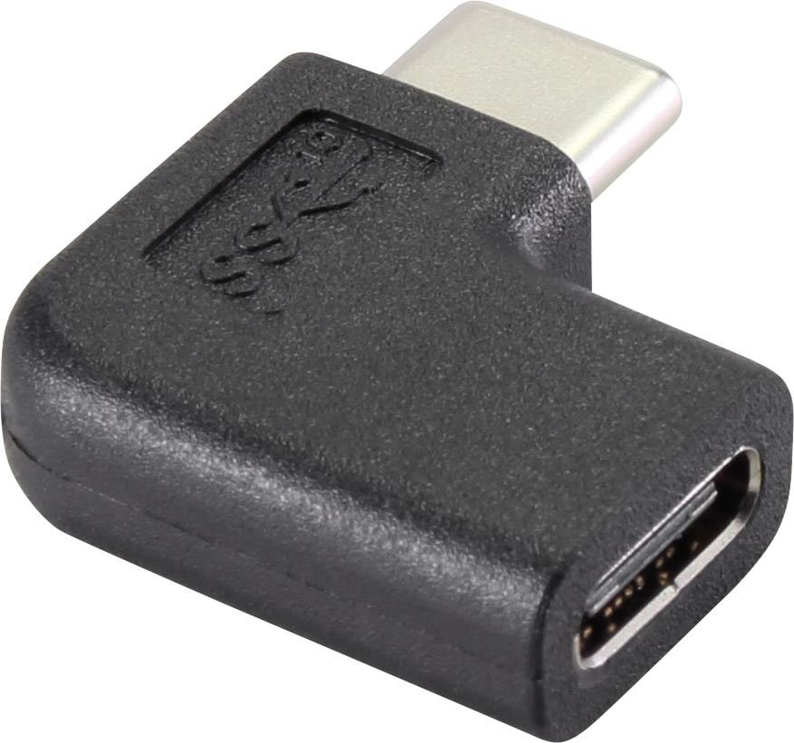 Pravý USB-C úhlový adaptér, černý, pro připojení zařízení v těsných prostorových podmínkách. Ideální pro prostorově úsporné instalace.