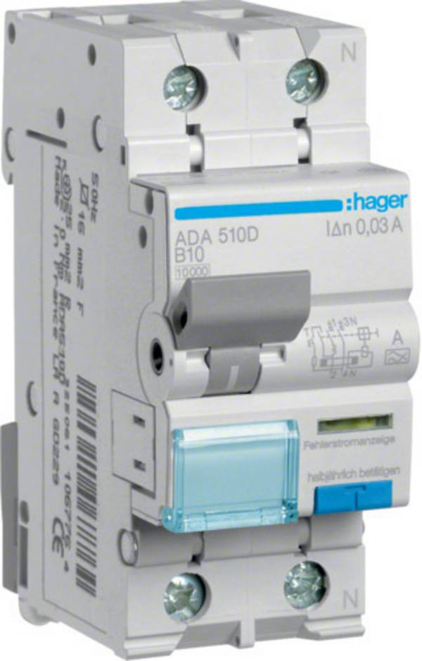 Hager ADA510D ADA510D proudový chránič/elektrický jistič 1fázový B 1pólový 10 A 0.03 A 240 V