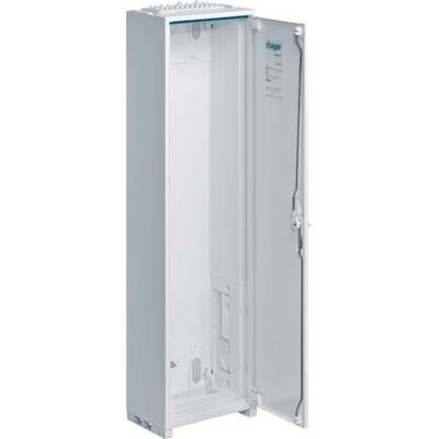 Otevřená, prázdná rozvodná skříň v bílé barvě, pravděpodobně určená pro instalaci elektrických komponentů.