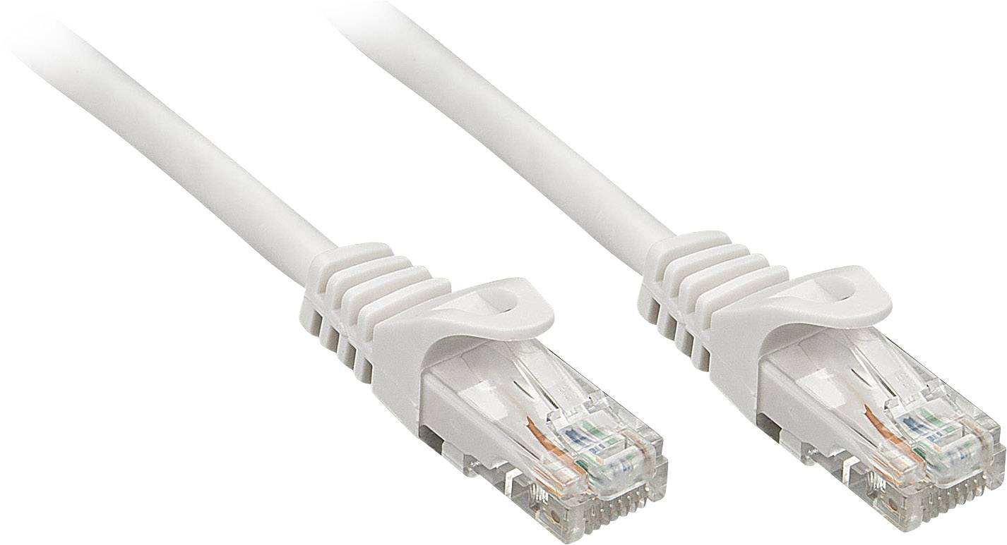 Dva bílé ethernetové kabely s RJ45 konektory umístěné vedle sebe, které se používají pro síťová připojení.