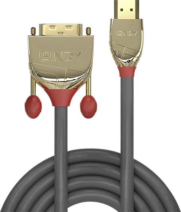 LINDY HDMI / DVI kabelový adaptér Zástrčka HDMI-A, DVI-D 18 + 1 pól Zástrčka 5.00 m šedá 36197 PVC plášť, vodič z OFC, pozlacené kontakty, třížilový stíněný HDMI kabel