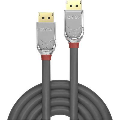 Dva šedé, vysoce kvalitní DisplayPort kabely s kovovými konektory a červeným akcentem. Vhodné pro přenos videí ve vysokém rozlišení.