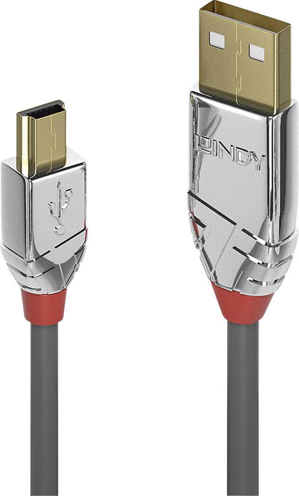 LINDY USB kabel USB 2.0 USB-A zástrčka, USB Mini-B zástrčka 5.00 m šedá pozlacené kontakty 36634