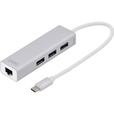 USB-C hub s ethernetovým portem, třemi USB porty a krátkým kabelem. Ideální pro rozšíření zařízení o další přípojné body.