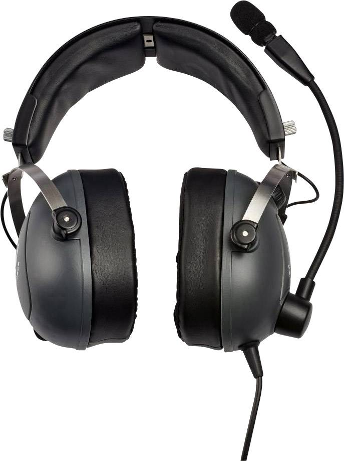 Černá over-ear sluchátka s mikrofonním ramenem a nastavitelným čelenkovým páskem, vhodná pro komunikaci v hlučném prostředí.