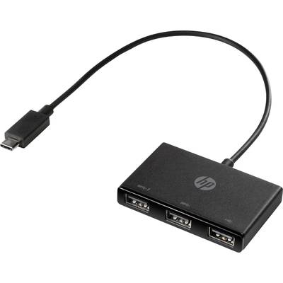 USB-C hub se třemi USB porty; kompaktní černý design pro rozšíření počítačového příslušenství.