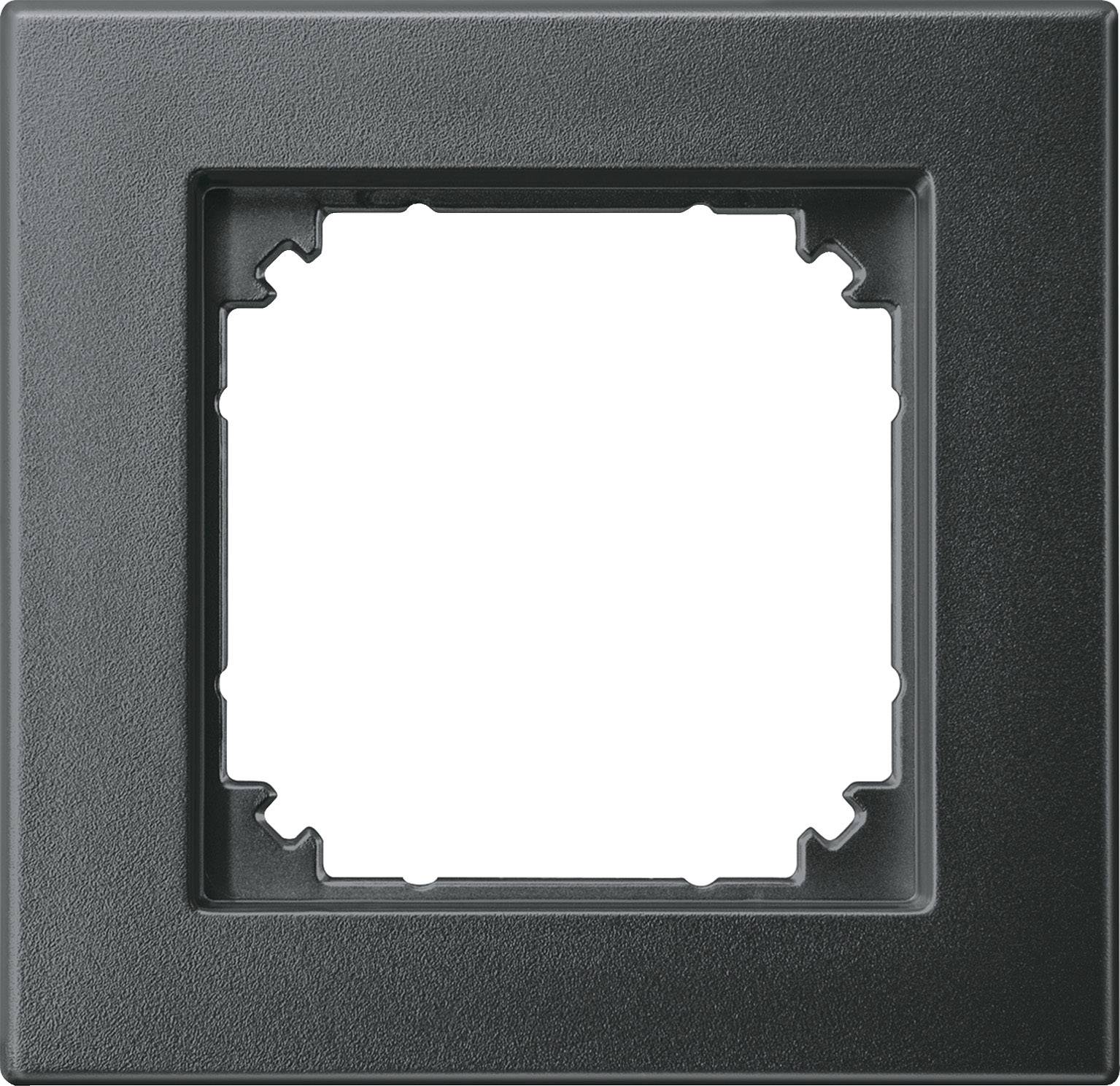 Černý čtvercový rámeček vypínače bez vnitřních spínačů. Rámeček má minimalistický, moderní styl.