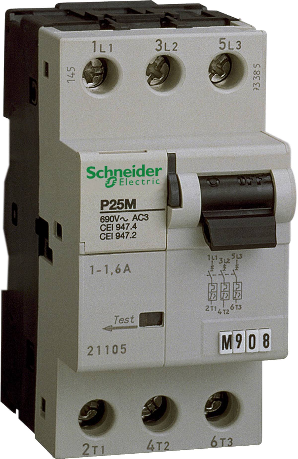 Výkonový spínač od Schneider Electric s vypínačem Zap/Vyp, model P25M, vhodný pro 690V AC3, CEI 947-4/2, CEI 947-2.
