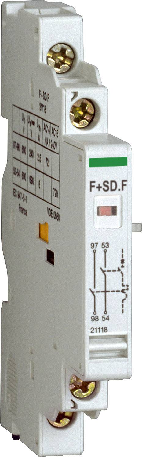Jednofázové elektromechanické relé se šroubovými svorkami. Značení zobrazuje schéma zapojení a připojení, vhodné pro montáž na DIN lištu.