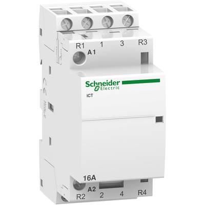 Bílé elektrické spínací zařízení od společnosti Schneider Electric, model iCT, s několika sloty a popiskami pro elektrické připojení.