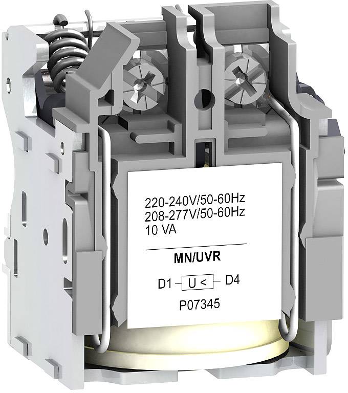 Jistič s nápisem '220-240V/50-60Hz, 208-277V/50-60Hz, 10 VA, MN/UVR, D1-U/D4, P07345', šedé pouzdro, viditelné technické detaily.