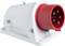 Bílá průmyslová zásuvka s červeným krytem a pěti kontakty, určená pro montáž na stěnu.