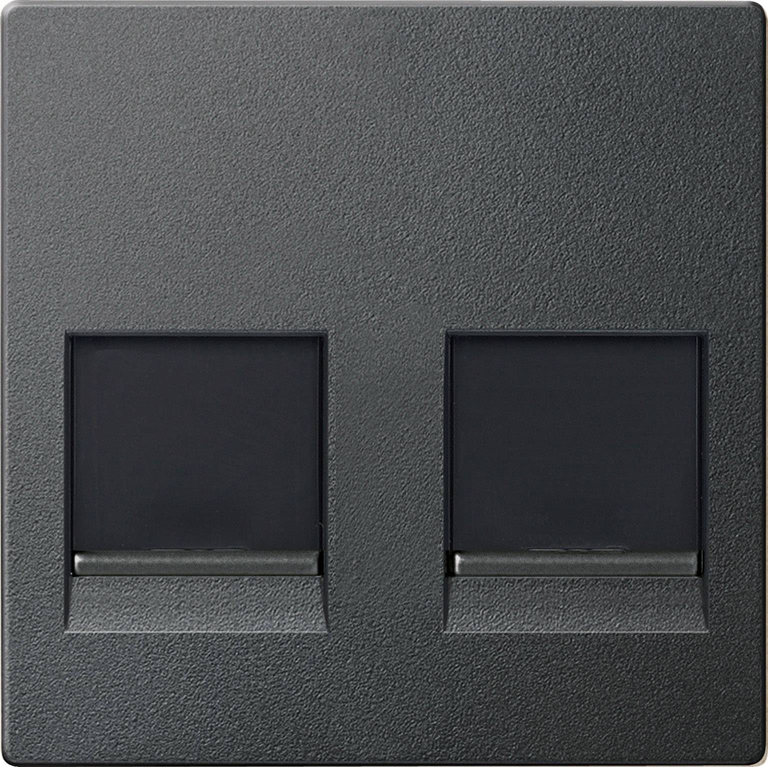 Dvojitá zásuvka v černém matném provedení s minimalistickým designem. Vhodná pro moderní interiéry.