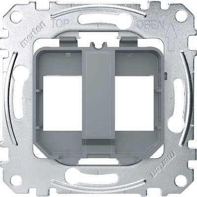 'Metzen' rám spínače v kovovém designu s nápisem 'TOP OPEN'. Ukazuje, jak je rám upevněn na stěně.