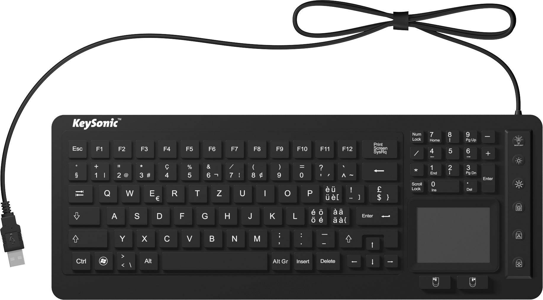 Keysonic KSK-6231 INEL (CH) USB klávesnice švýcarská, QWERTZ černá silikonová membrána, vodotěsné (IPX7), s podsvícením,-0
