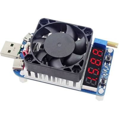 Elektronická deska s malým ventilátorem, USB portem a digitálním displejem zobrazujícím '1.589'.