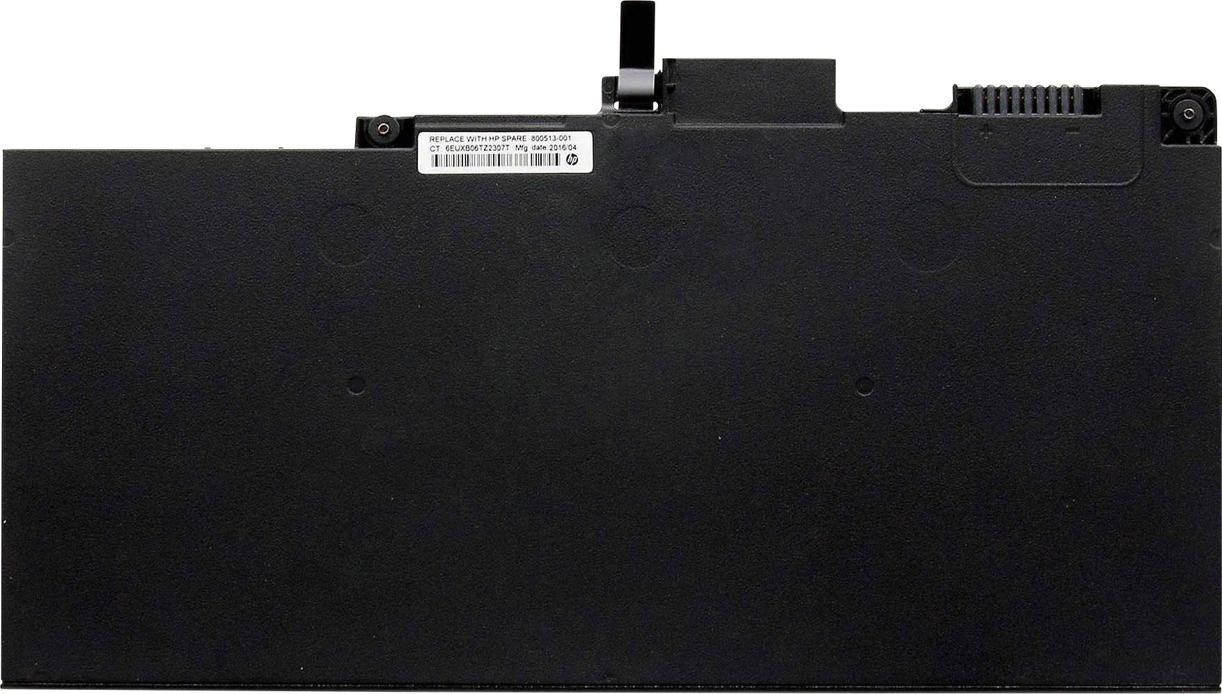 Černá notebook baterie obdélníkového tvaru s úzkým štítkem nahoře.