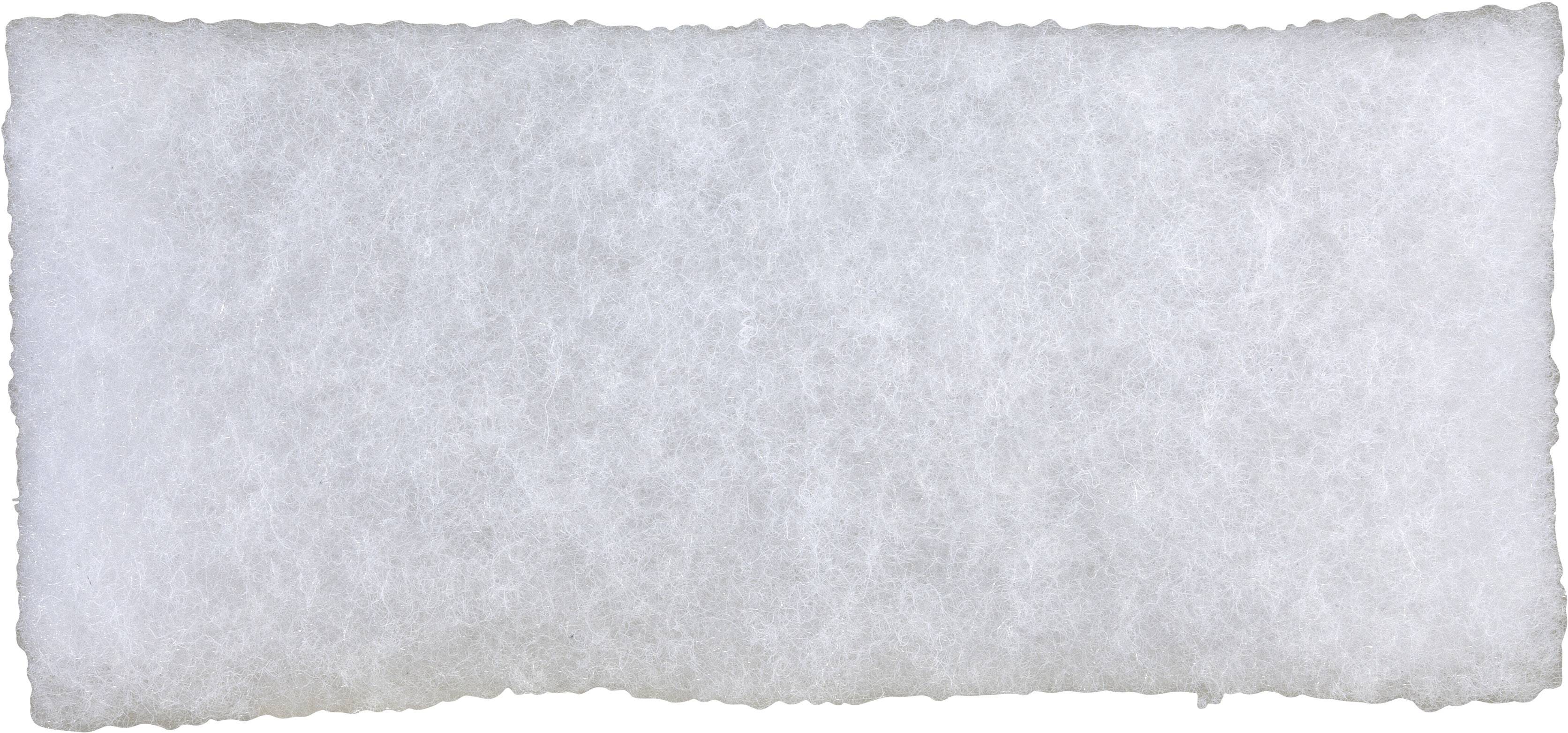 Obdélníkový, bílý textilní materiál s měkkou, chlupatou texturou. Mohl by být použit k čalounění nebo izolaci.