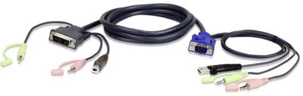 ATEN KVM adaptér [1x VGA zástrčka, USB 2.0 zástrčka A, jack zástrčka 3,5 mm, jack zástrčka 3,5 mm - 1x DVI zástrčka 18+5pólová, USB 2.0 zástrčka B, jack zástrčka 3,5 mm, jack zástrčka 3,5 mm] 1.80 m černá