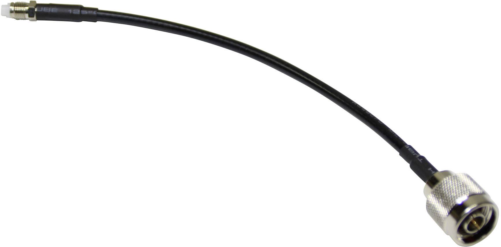 Koaxiální kabel s N-konektorem a SMA-konektorem na koncích, který se používá k propojení vysokofrekvenčních zařízení.