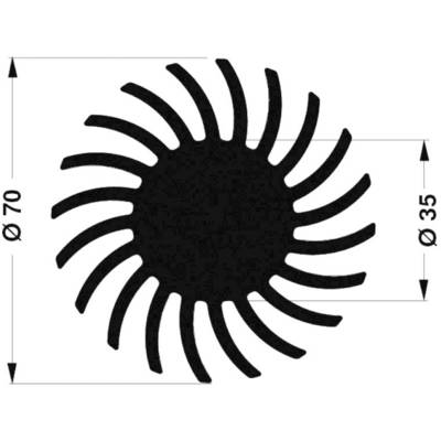 Grafika kruhu se 16 zakřivenými paprsky, průměr 70 mm, výška 35 mm.