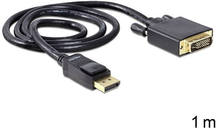 1metrový kabel s konektory DisplayPort a DVI, vhodný pro video připojení mezi počítačem a monitorem.