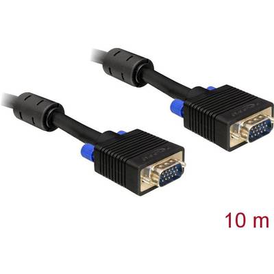 Deset metrů dlouhý VGA kabel se dvěma černými konektory a modrými šrouby.