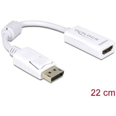 Adaptér DeLock z DisplayPort na HDMI, bílý, délka 22 cm.
