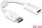 Adaptér DeLock z DisplayPort na HDMI, bílý, délka 22 cm.
