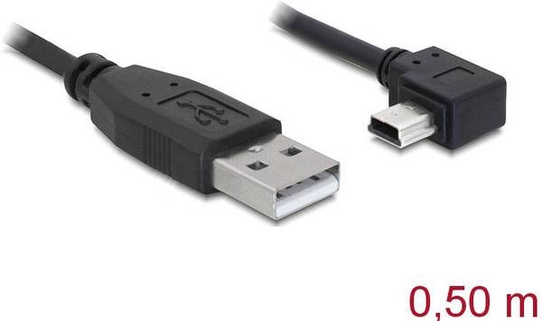 Delock USB kabel USB 2.0 USB-A zástrčka, USB Mini-B zástrčka 0.50 m černá 90° zatočeno doprava 82680
