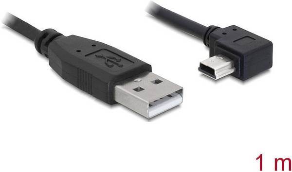 Delock USB kabel USB 2.0 USB-A zástrčka, USB Mini-B zástrčka 1.00 m černá 90° zatočeno doprava 82681