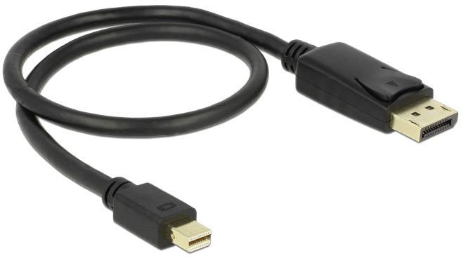 Černý kabel s konektorem DisplayPort na jednom konci a miniDisplayPort konektorem na konci druhém.