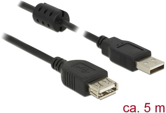 Delock USB kabel USB 2.0 USB-A zástrčka, USB-A zásuvka 5.00 m černá s feritovým jádrem 84887