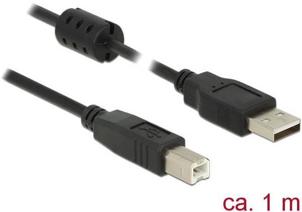 Delock USB kabel USB 2.0 USB-A zástrčka, USB-B zástrčka 1.00 m černá s feritovým jádrem 84895