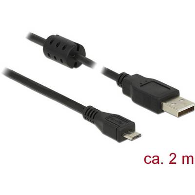 Černý USB-Micro USB kabel s délkou přibližně 2 metry.